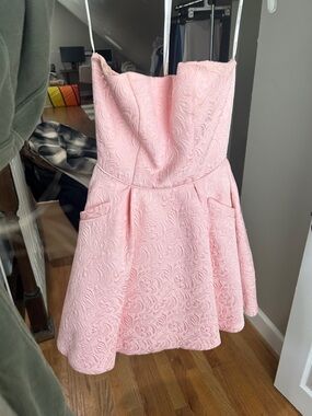 Sherri Hill Pink Strapless Textured Floral Fit-and-Flare Dress